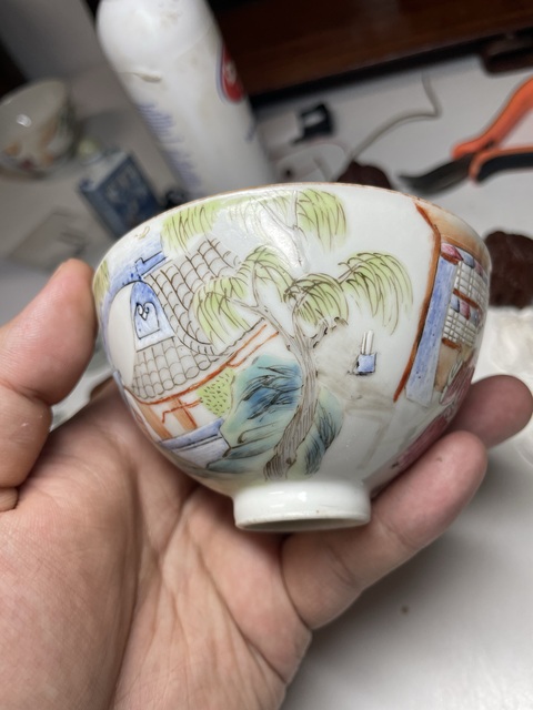 古玩陶瓷道咸粉彩人物故事紋雞心碗真品鑒賞圖