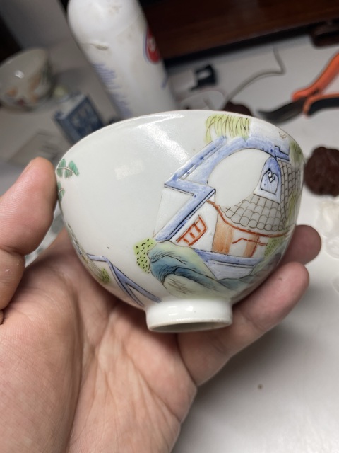 古玩陶瓷道咸粉彩人物故事紋雞心碗真品鑒賞圖