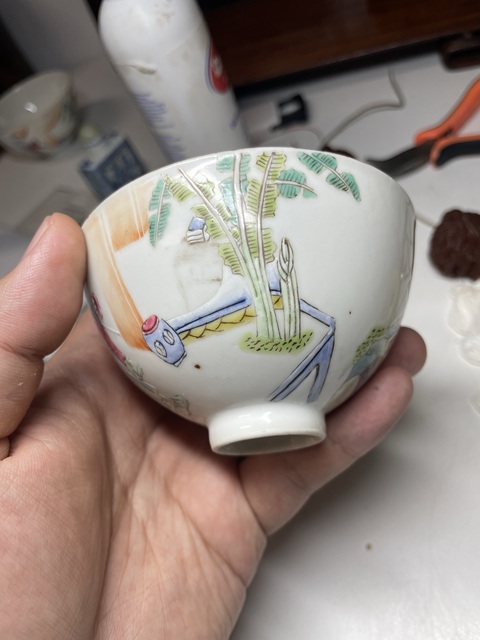 古玩陶瓷道咸粉彩人物故事紋雞心碗真品鑒賞圖