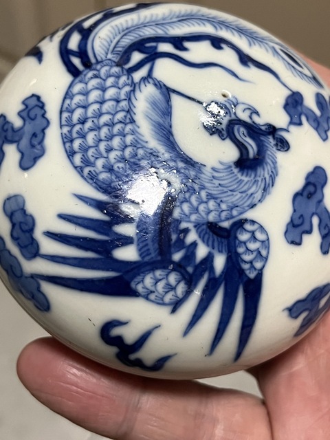 古玩陶瓷鳳紋青花蓋盒真品鑒賞圖