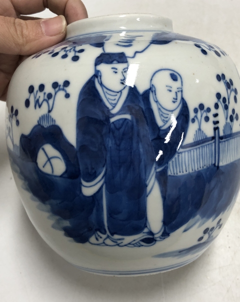 古玩陶瓷清晚·青花攜琴訪友紋罐拍賣，當前價格2369元