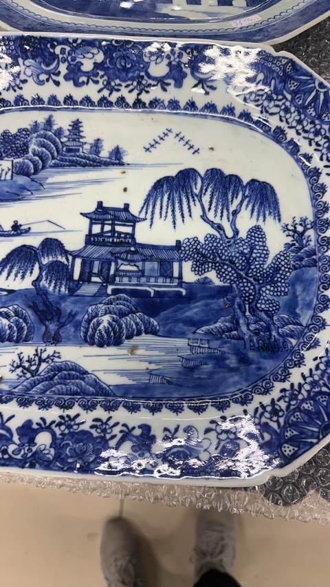 古玩陶瓷清乾隆 青花山水風(fēng)景高士圖八方盤真品鑒賞圖