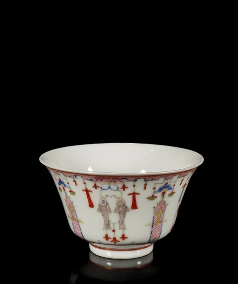 古玩陶瓷民國·粉彩吉慶有余紋茶碗一組三只  真品鑒賞圖