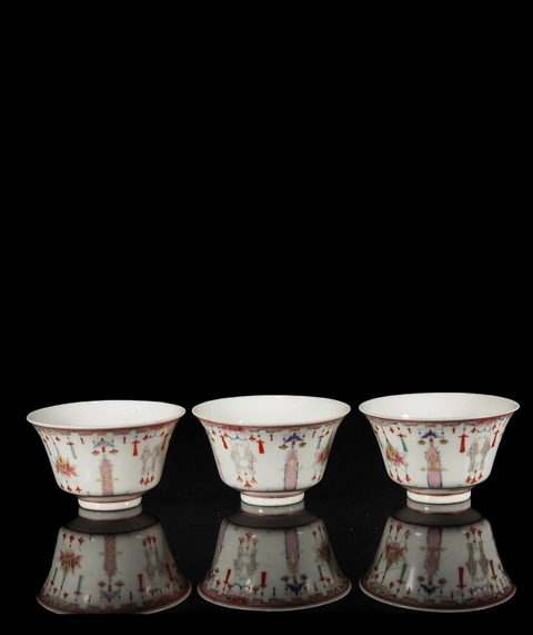 古玩陶瓷民國·粉彩吉慶有余紋茶碗一組三只  真品鑒賞圖