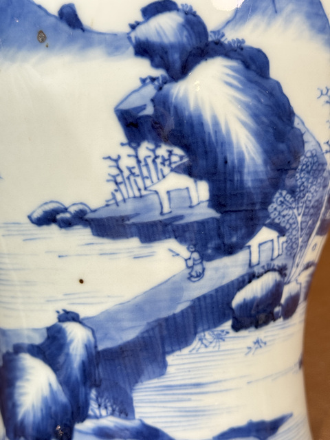 古玩陶瓷人物山水紋青花鳳尾尊真品鑒賞圖