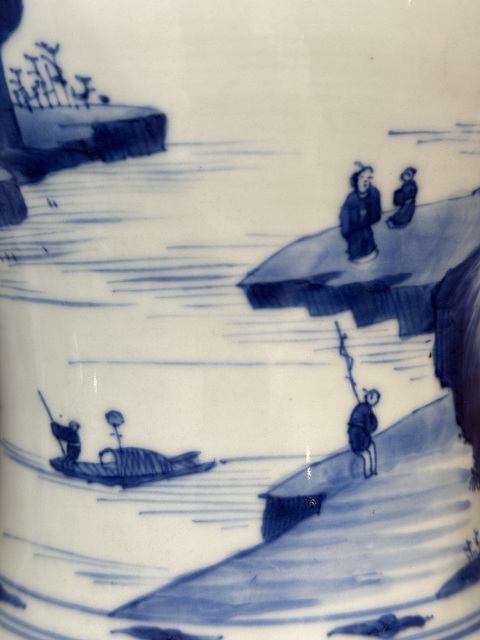 古玩陶瓷人物山水紋青花鳳尾尊真品鑒賞圖