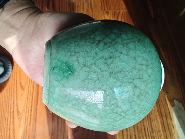 古玩陶瓷清中期郎窯綠太白罐真品鑒賞圖