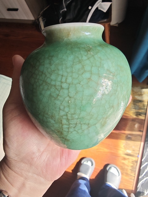 古玩陶瓷清中期郎窯綠太白罐真品鑒賞圖