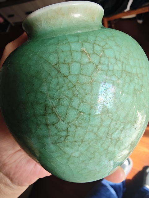 古玩陶瓷清中期郎窯綠太白罐真品鑒賞圖