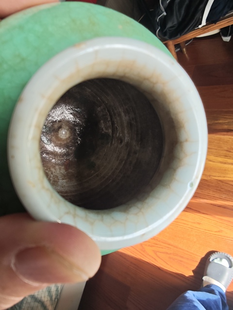 古玩陶瓷清中期郎窯綠太白罐真品鑒賞圖