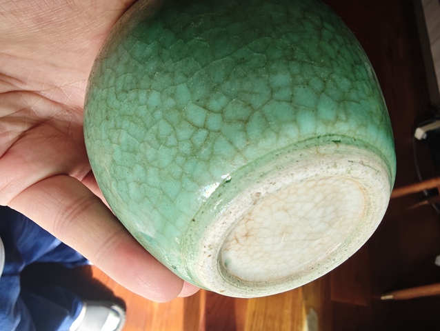 古玩陶瓷清中期郎窯綠太白罐真品鑒賞圖