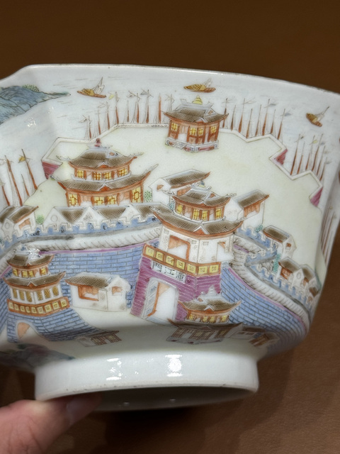古玩陶瓷滕閣高風粉彩倭角碗真品鑒賞圖