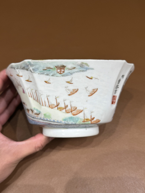 古玩陶瓷滕閣高風粉彩倭角碗真品鑒賞圖