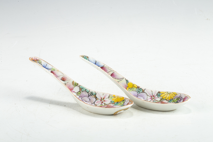 古玩陶瓷民國·粉彩百花不落地紋湯勺一對拍賣，當前價格480元