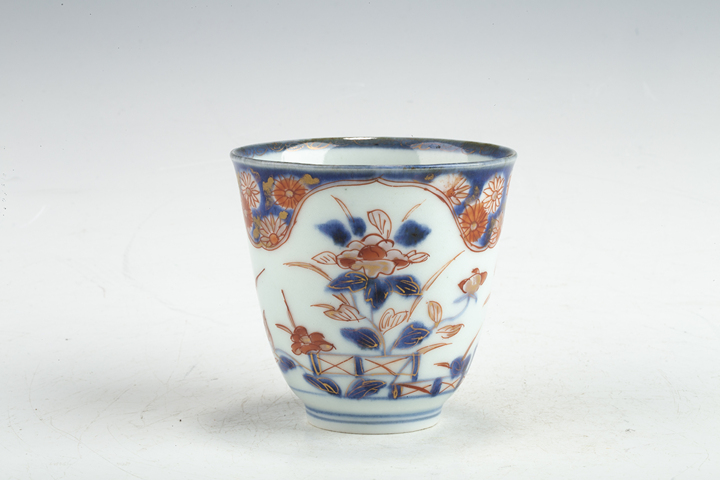 古玩陶瓷清康熙·青花礬紅描金花卉紋鈴鐺杯真品鑒賞圖