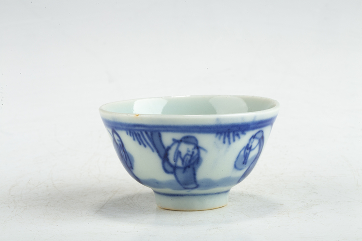 古玩陶瓷清晚·青花福祿壽三星人物紋杯真品鑒賞圖