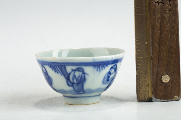 古玩陶瓷清晚·青花福祿壽三星人物紋杯真品鑒賞圖