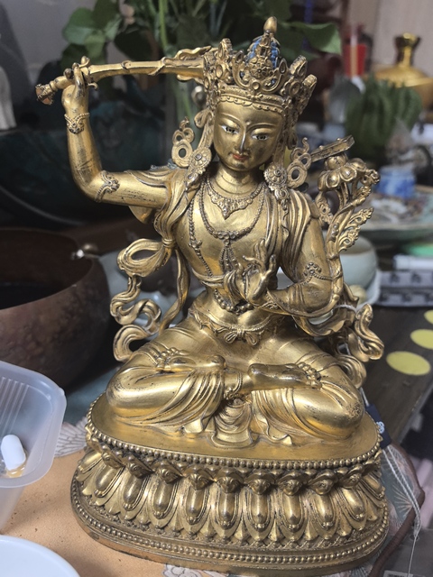 古玩銅器銅鎏金文殊菩薩真品鑒賞圖