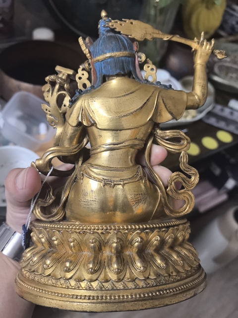 古玩銅器銅鎏金文殊菩薩真品鑒賞圖