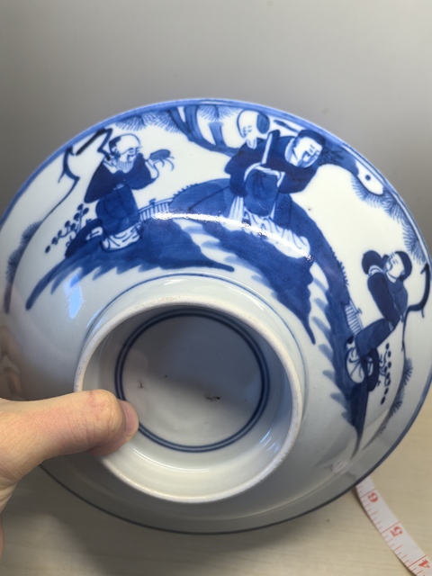 古玩陶瓷三星高照圖青花碗真品鑒賞圖