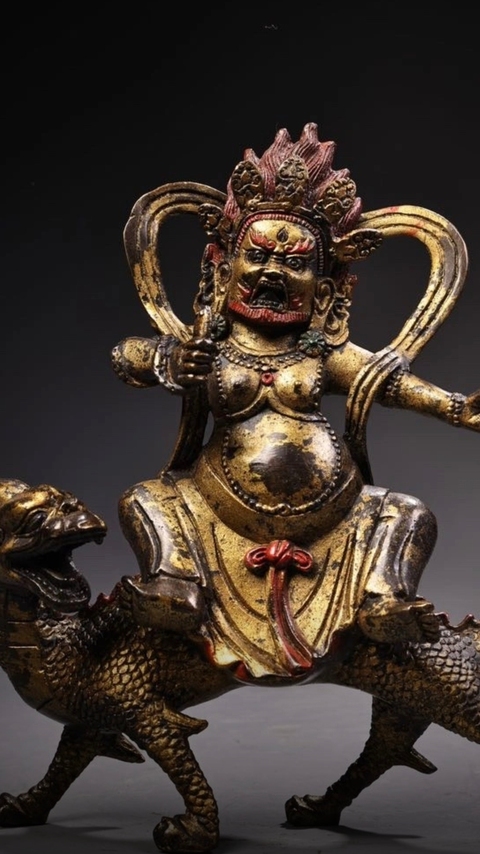 古玩銅器白財神像。真品鑒賞圖