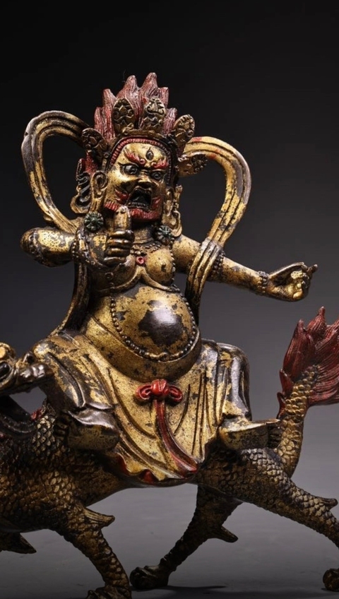 古玩銅器白財神像。真品鑒賞圖