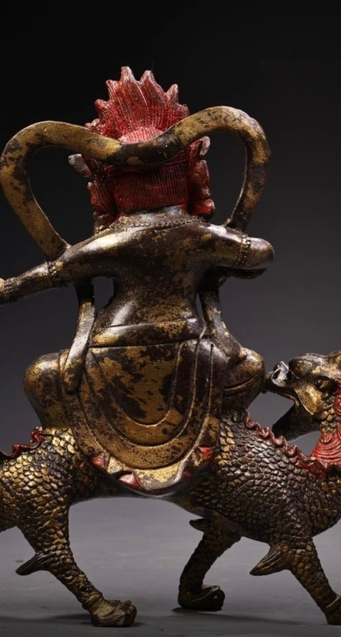 古玩銅器白財神像。真品鑒賞圖