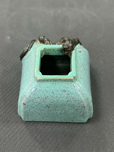 古玩陶瓷爐鈞釉四方水盂真品鑒賞圖