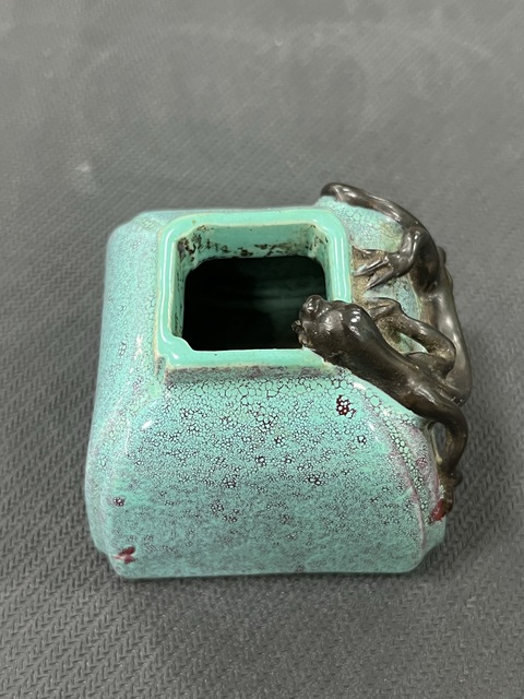 古玩陶瓷爐鈞釉四方水盂真品鑒賞圖