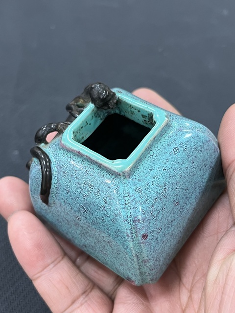 古玩陶瓷爐鈞釉四方水盂真品鑒賞圖