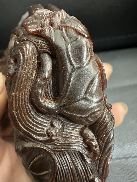 古玩雜項角雕蓮紋杯真品鑒賞圖