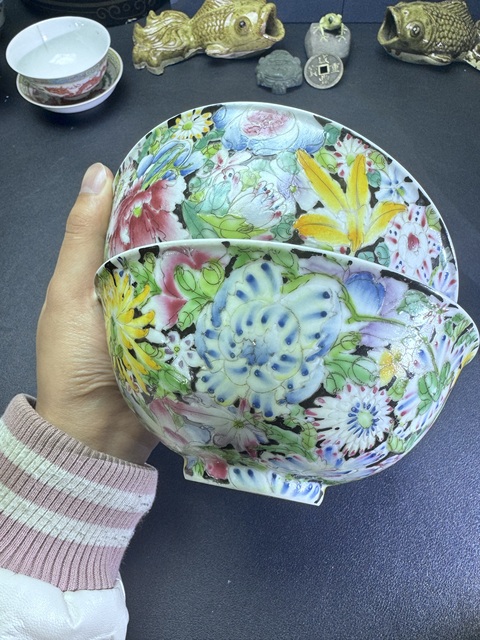 古玩陶瓷民國粉彩百花碗真品鑒賞圖