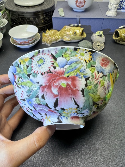 古玩陶瓷民國粉彩百花碗真品鑒賞圖