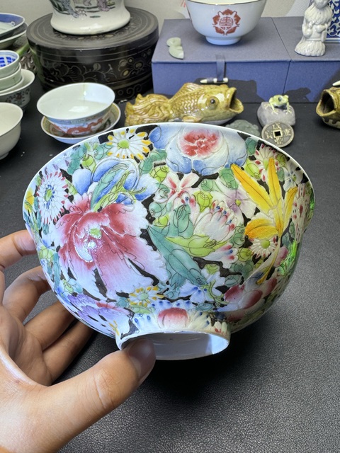 古玩陶瓷民國粉彩百花碗真品鑒賞圖