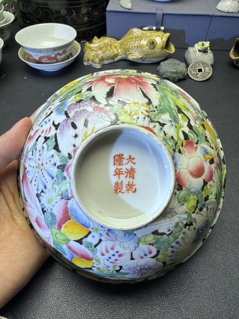 古玩陶瓷民國粉彩百花碗真品鑒賞圖