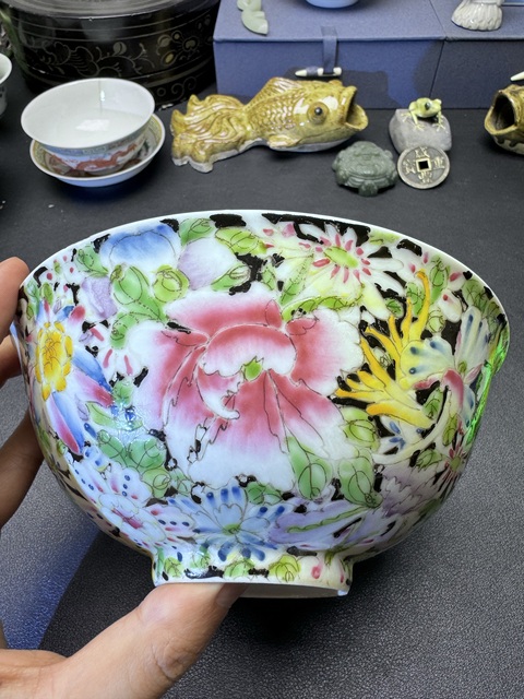 古玩陶瓷民國粉彩百花碗真品鑒賞圖