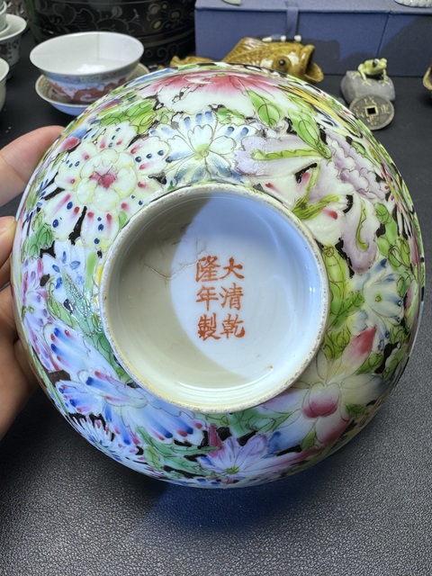 古玩陶瓷民國粉彩百花碗真品鑒賞圖