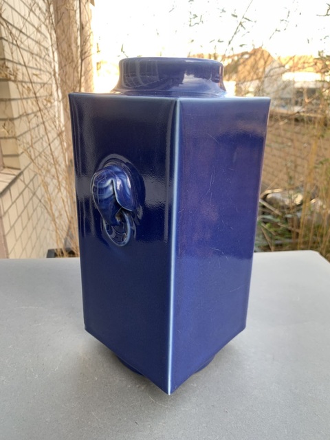 古玩陶瓷清同治霽藍釉象耳琮式瓶真品鑒賞圖