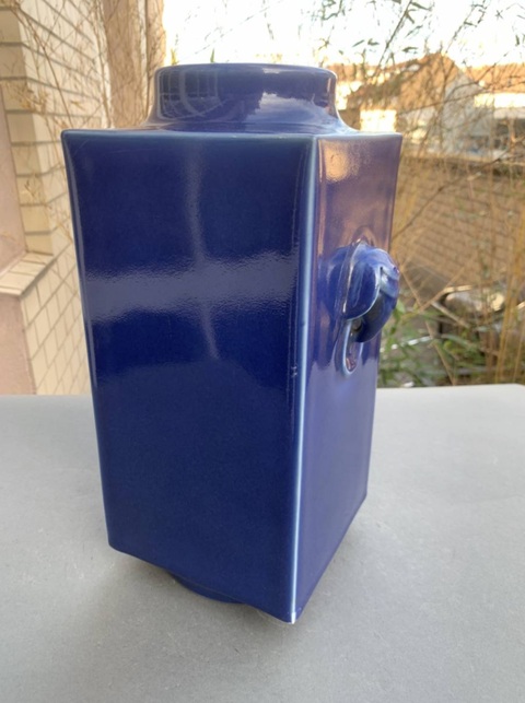 古玩陶瓷清同治霽藍釉象耳琮式瓶真品鑒賞圖