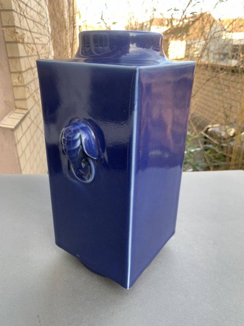 古玩陶瓷清同治霽藍釉象耳琮式瓶真品鑒賞圖