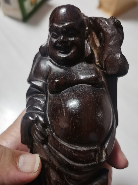 古玩雜項(xiàng)木雕布袋和尚立像真品鑒賞圖