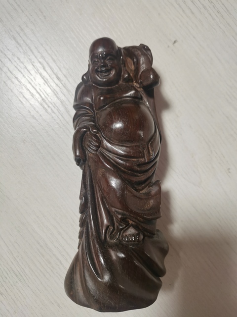 古玩雜項(xiàng)木雕布袋和尚立像真品鑒賞圖