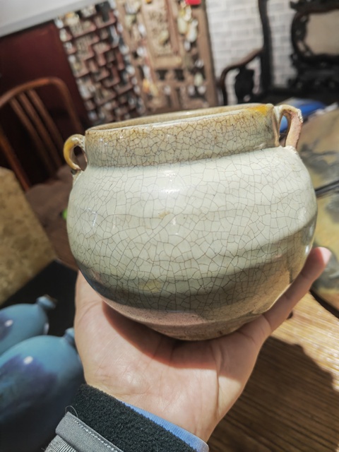 古玩陶瓷鈞窯天藍釉雙系罐真品鑒賞圖
