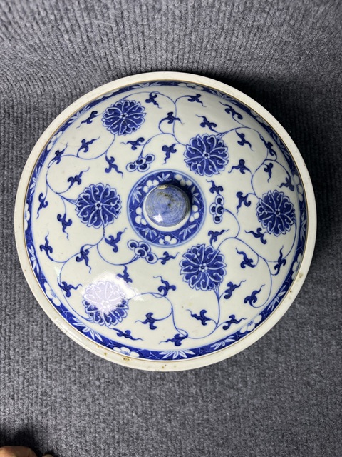 古玩陶瓷青花西番蓮一品大蓋鍋真品鑒賞圖