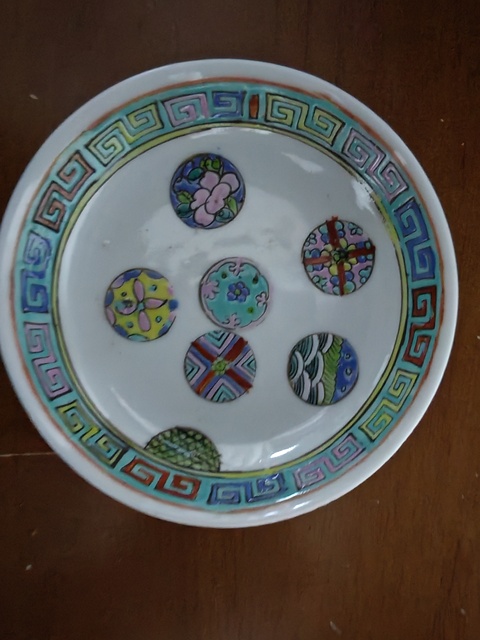 古玩陶瓷粉彩皮球花卉紋碟真品鑒賞圖