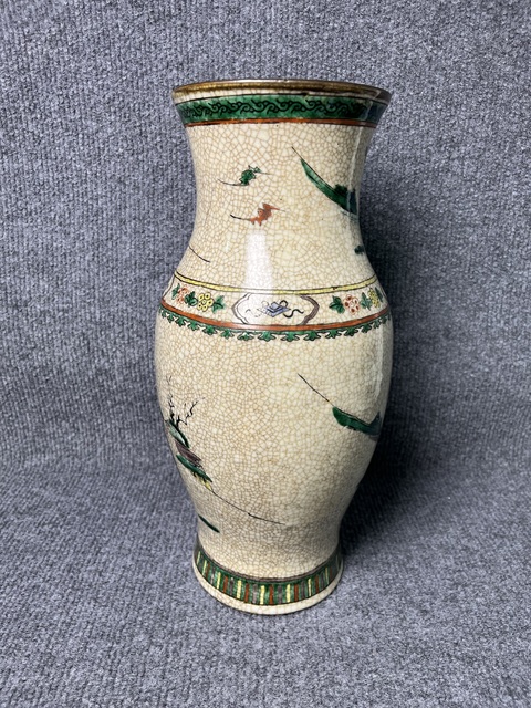 古玩陶瓷哥釉五彩人物故事紋橄欖尊真品鑒賞圖