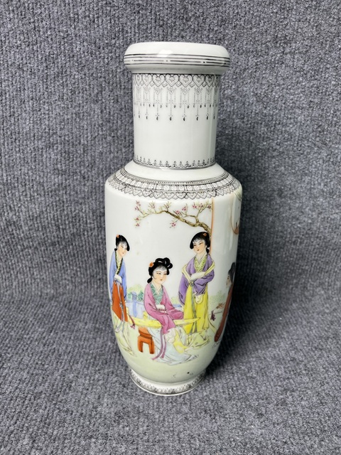 古玩陶瓷粉彩四美圖棒槌瓶真品鑒賞圖