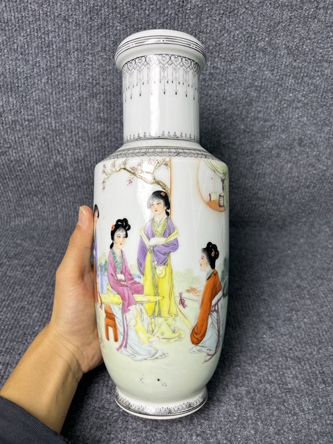 古玩陶瓷粉彩四美圖棒槌瓶真品鑒賞圖