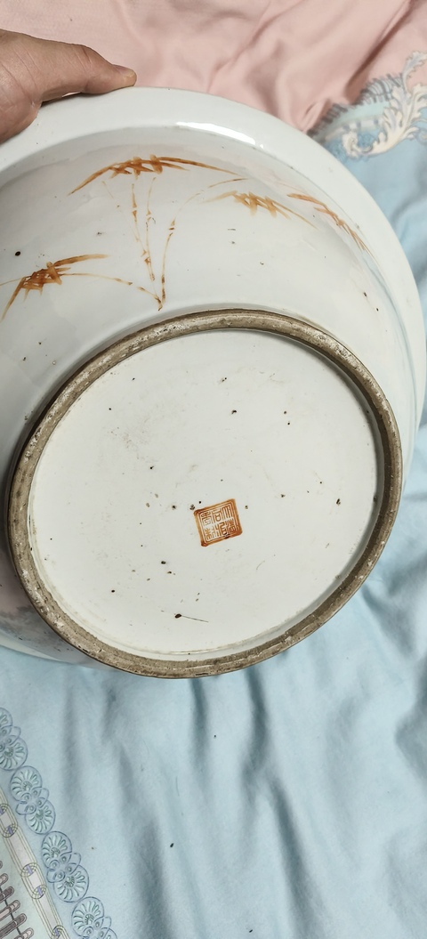 古玩陶瓷金玉滿堂刀馬人粉彩凈手盆真品鑒賞圖