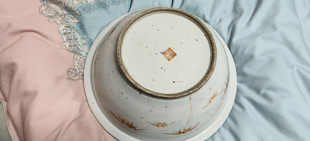 古玩陶瓷金玉滿堂刀馬人粉彩凈手盆真品鑒賞圖